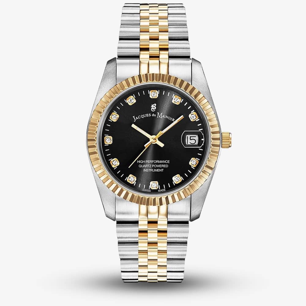 Jacques du Manoir Ladies Inspiration Elegance Black Dial Two Tone Bracelet Watch NRO.19