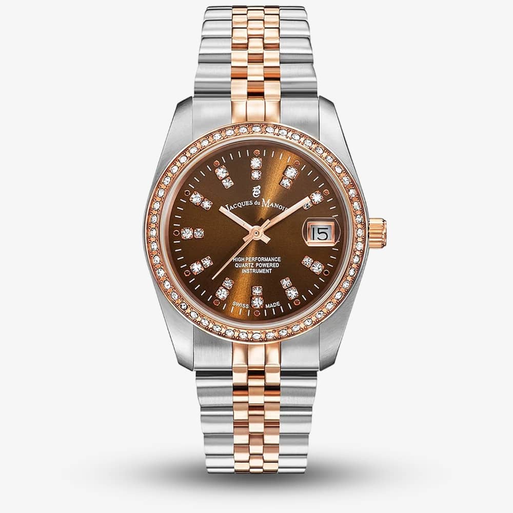 Jacques du Manoir Ladies Inspiration Elegance Brown Dial Two Tone Bracelet Watch NROP.25