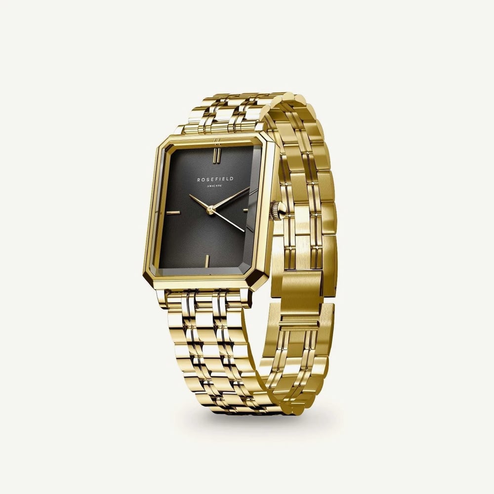 ROSEFIELD Ladies Octagon XS Black Dial Golden Bracelet Watch OBGSG-O61