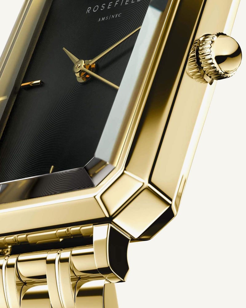 ROSEFIELD Ladies Octagon XS Black Dial Golden Bracelet Watch OBGSG-O61