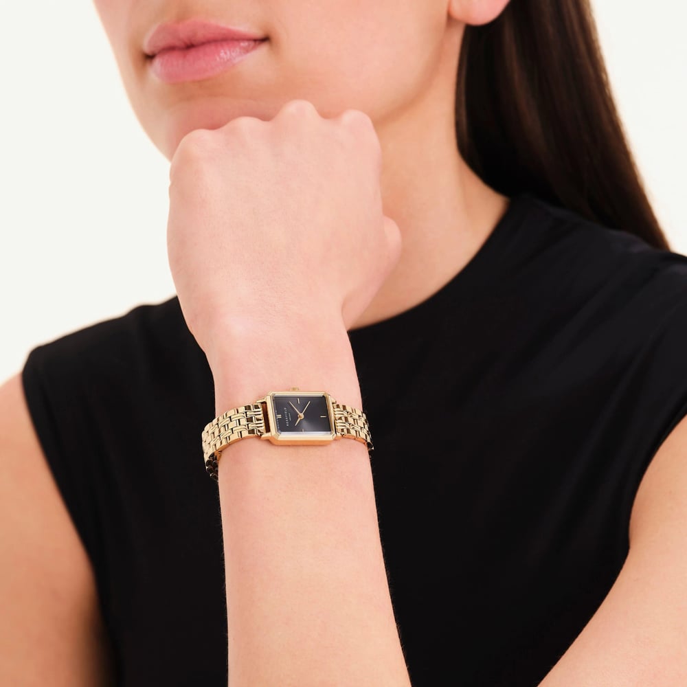ROSEFIELD Ladies Octagon XS Black Dial Golden Bracelet Watch OBGSG-O61