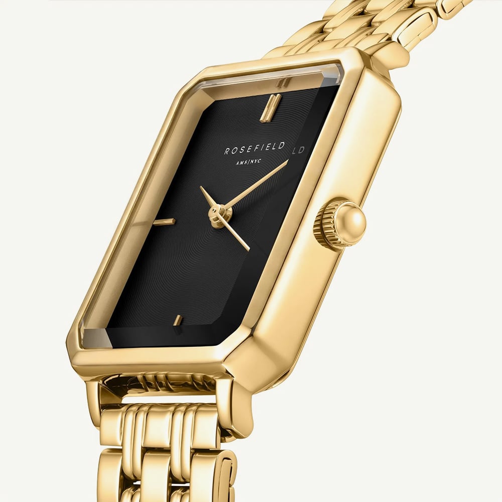 ROSEFIELD Ladies Octagon Black Dial Golden Bracelet Watch OBSSG-O47