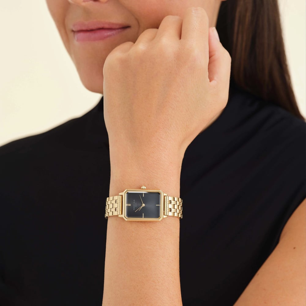 ROSEFIELD Ladies Octagon Black Dial Golden Bracelet Watch OBSSG-O47