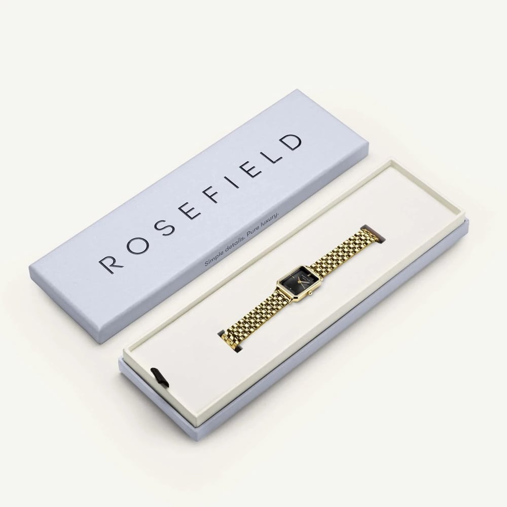 ROSEFIELD Ladies Octagon Black Dial Golden Bracelet Watch OBSSG-O47