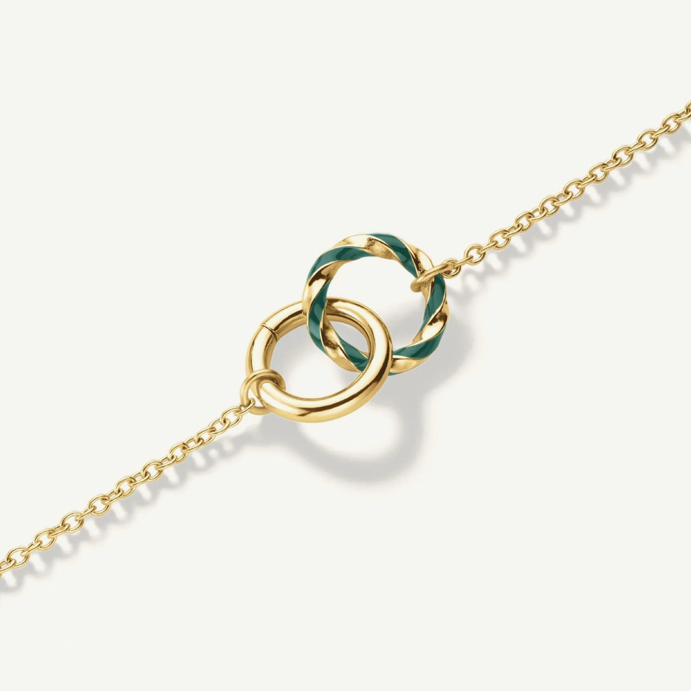 ROSEFIELD Ladies Octagon XS Green Mother of Pearl Dial Golden Bracelet Watch & Emerald Duo Bracelet Gift Set OEGED-X288