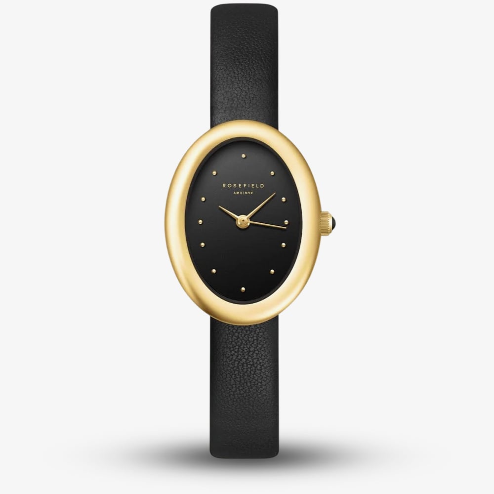 ROSEFIELD Ladies Ovale Black Dial Leather Strap Watch OVBGLG-OV18