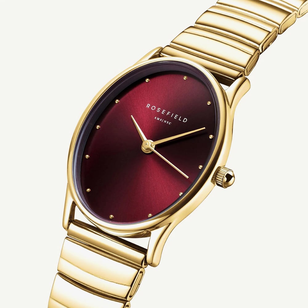 ROSEFIELD Ladies Oval Burgundy Dial Golden Bracelet Watch OVGSG-OV15
