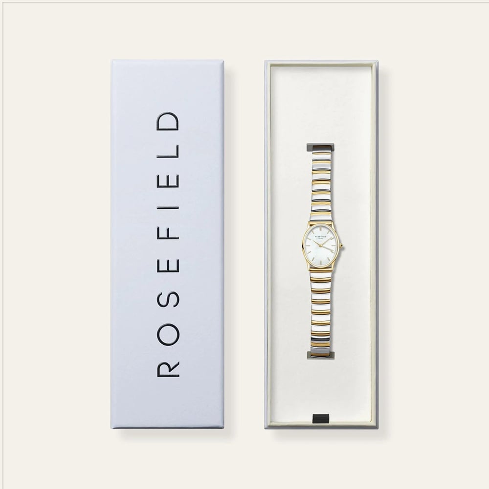 ROSEFIELD Ladies Oval White Mother of Pearl Dial Two Tone Bracelet Watch OVWDSG-OV17