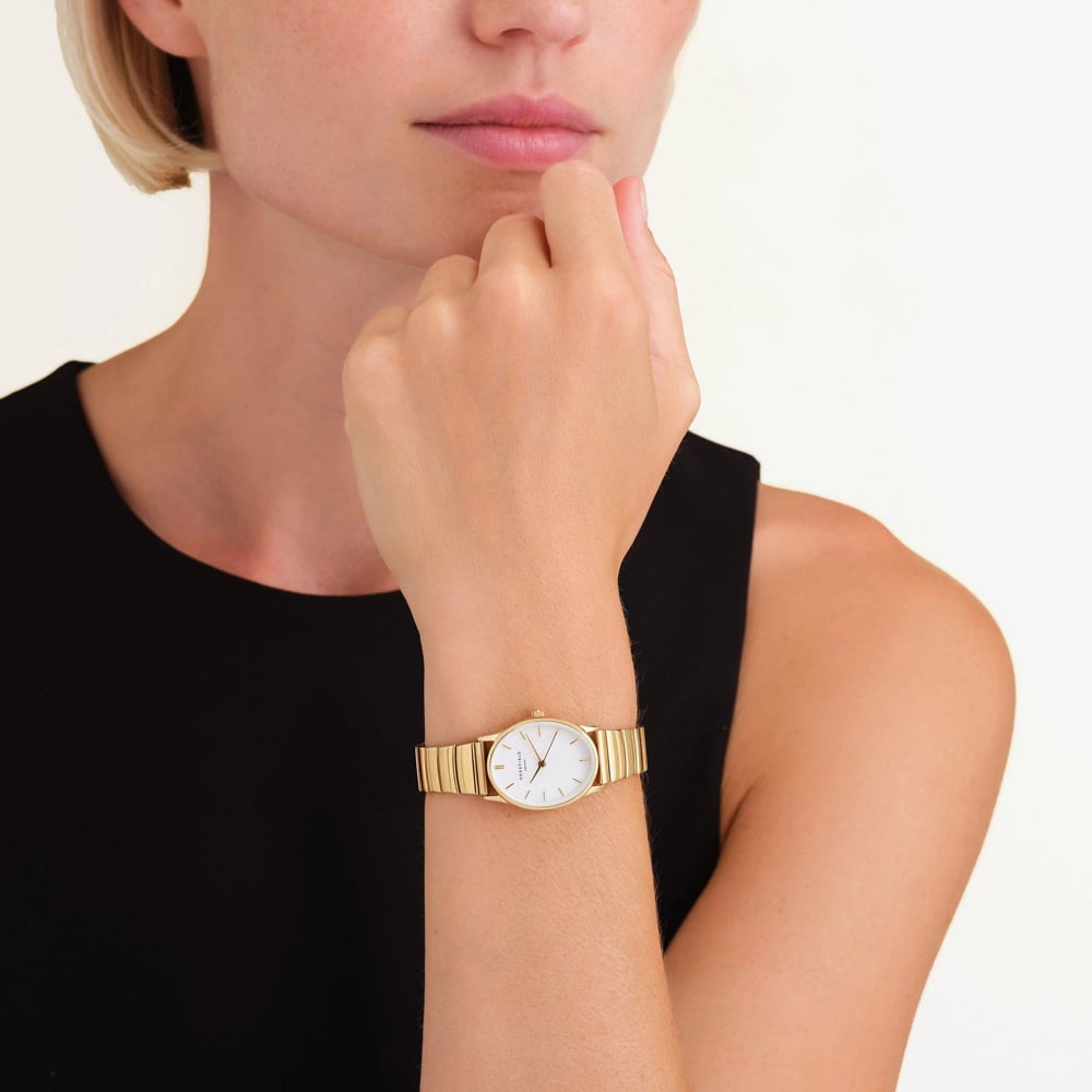 ROSEFIELD Ladies Oval White Mother of Pearl Golden Bracelet Watch OVWGSG-OV16