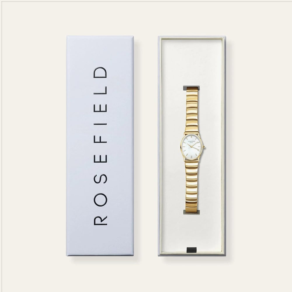 ROSEFIELD Ladies Oval White Mother of Pearl Golden Bracelet Watch OVWGSG-OV16