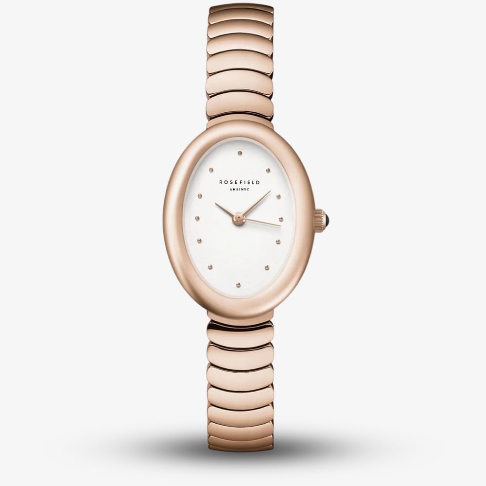 ROSEFIELD Ladies Ovale White Dial Rose Gold Bracelet Watch OVWRSR-OV21