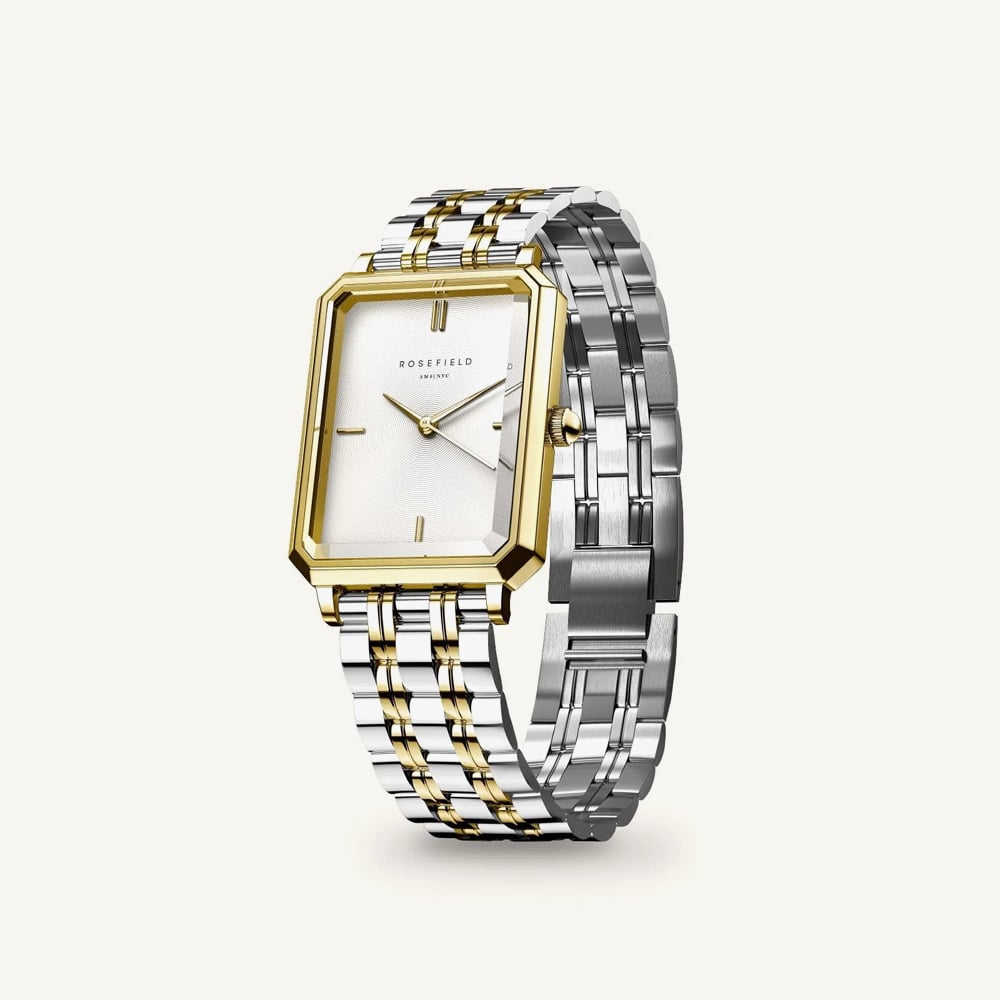 ROSEFIELD Ladies Octagon XS Silver Dial Two Tone Bracelet Watch OWDSG-O62