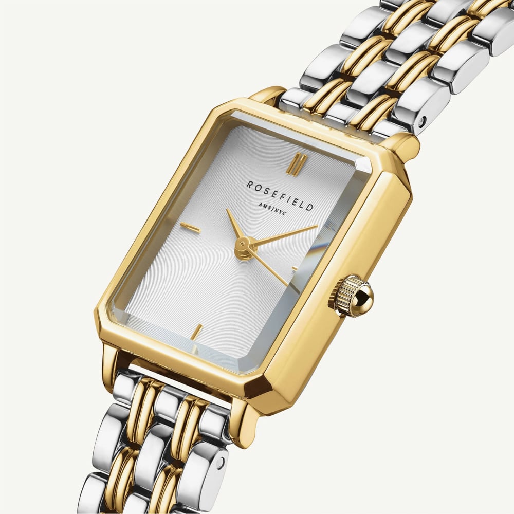 ROSEFIELD Ladies Octagon XS Silver Dial Two Tone Bracelet Watch OWDSG-O62