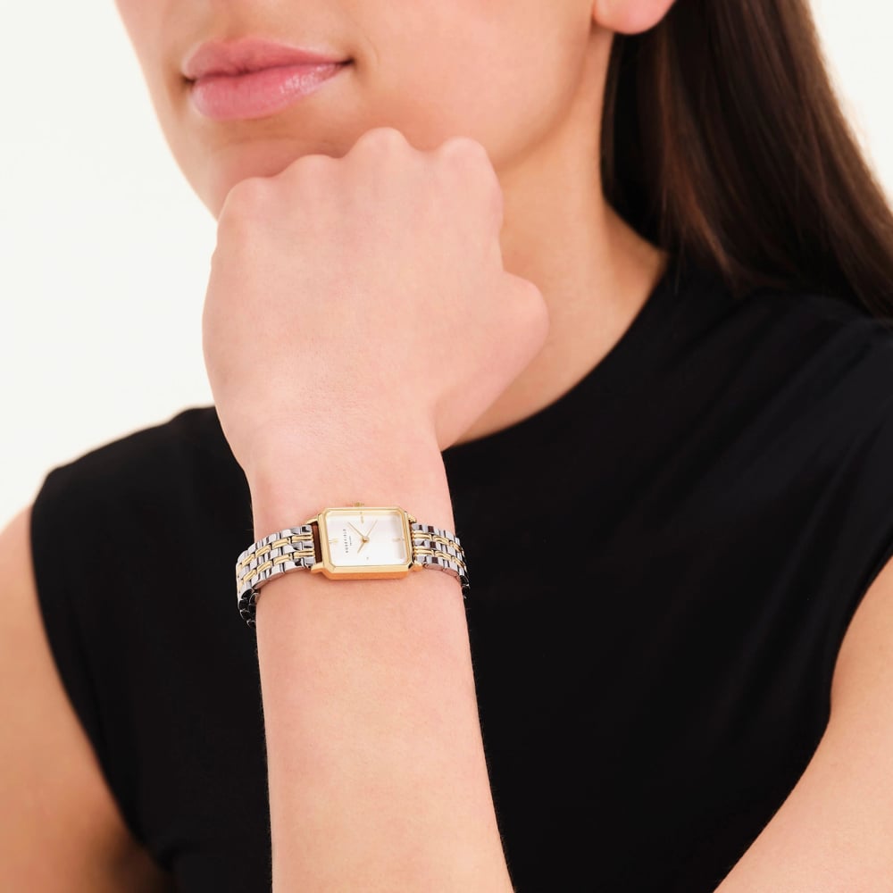 ROSEFIELD Ladies Octagon XS Silver Dial Two Tone Bracelet Watch OWDSG-O62