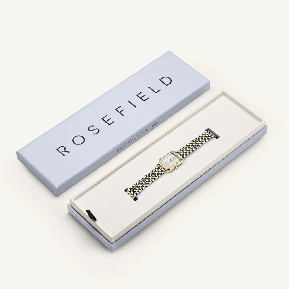 ROSEFIELD Ladies Octagon XS Silver Dial Two Tone Bracelet Watch OWDSG-O62