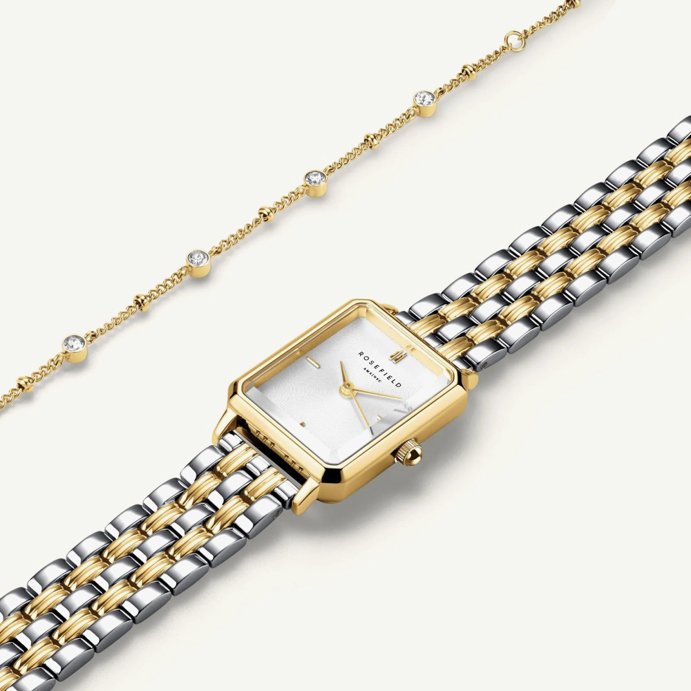 ROSEFIELD Ladies Octagon XS White Dial Two Tone Bracelet Watch & Multi Crystal Bracelet Gift Set OWDSG-X279