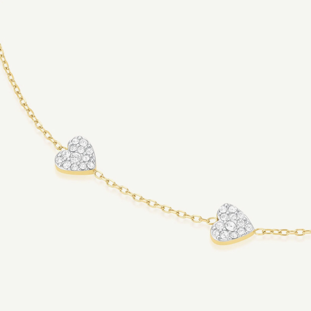 ROSEFIELD Ladies Octagon XS White Dial Golden Bracelet Watch & Three Pave Crystal Heart Bracelet Gift Set OWGHG-X296
