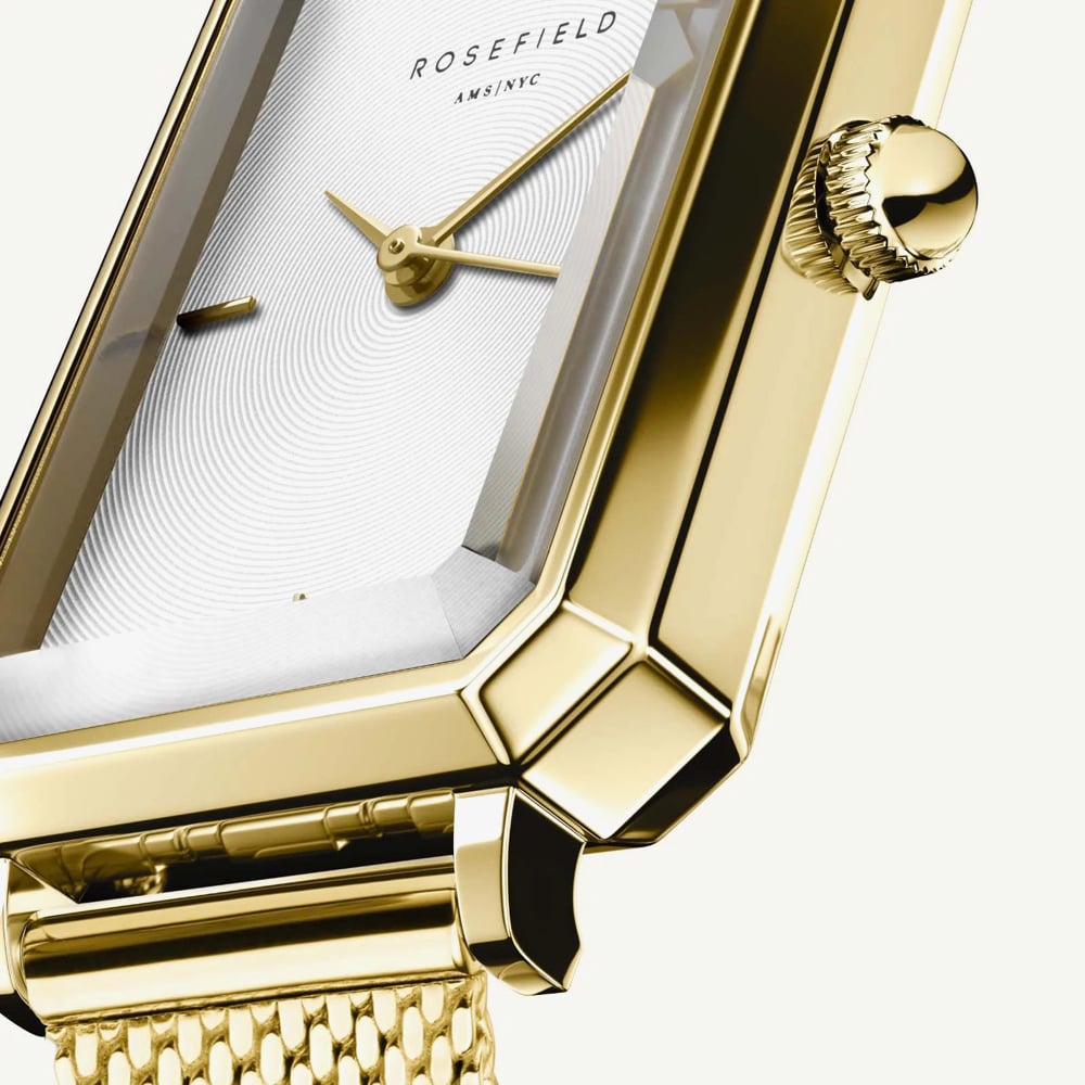 ROSEFIELD Ladies Octagon XS Silver Dial Golden Mesh Bracelet Watch OWGMG-O73