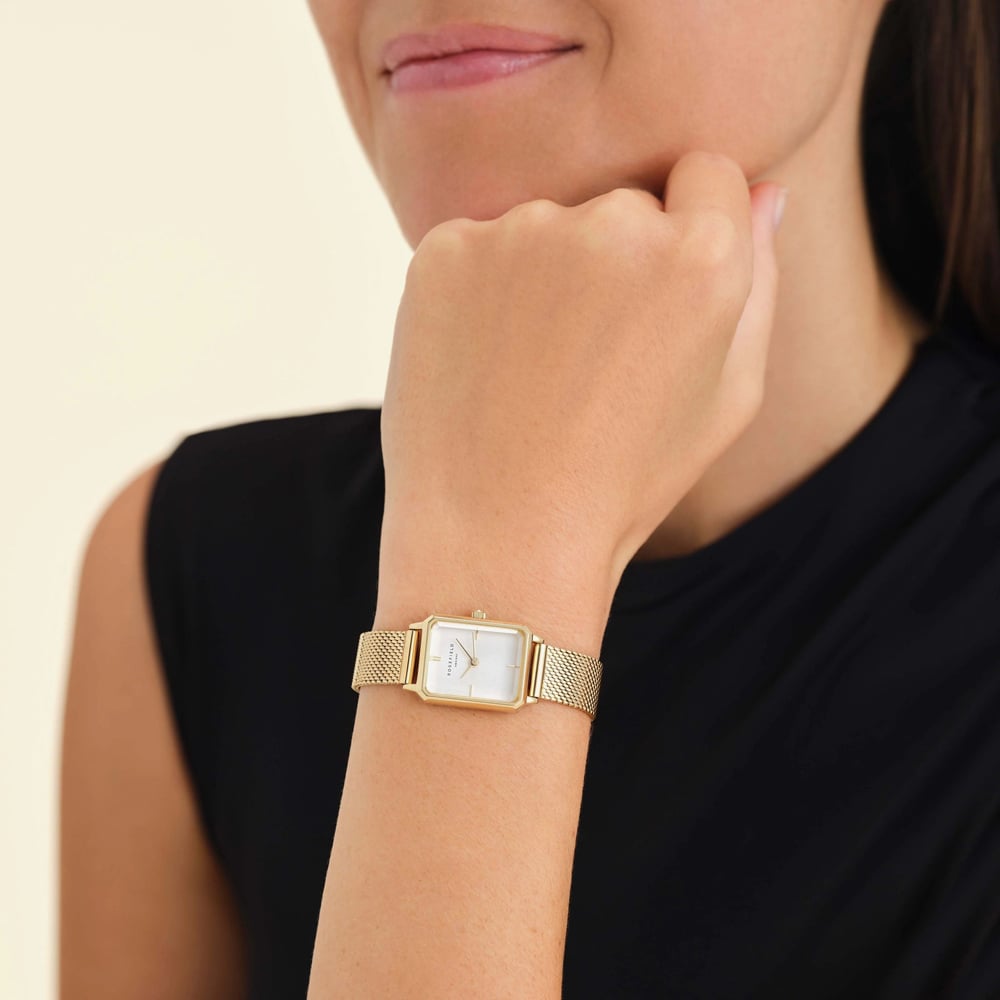 ROSEFIELD Ladies Octagon XS Silver Dial Golden Mesh Bracelet Watch OWGMG-O73