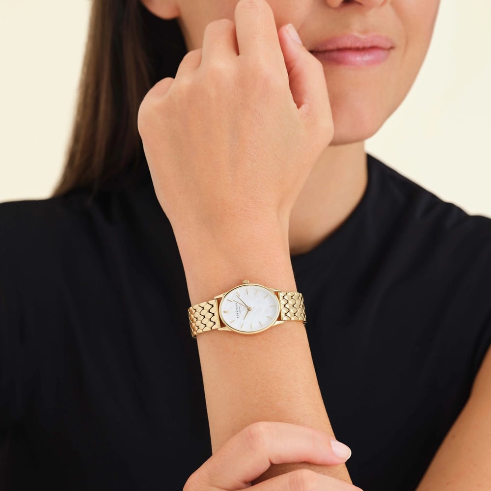 ROSEFIELD Ladies Oval White Mother of Pearl Golden Bracelet Watch OWGSG-OV01