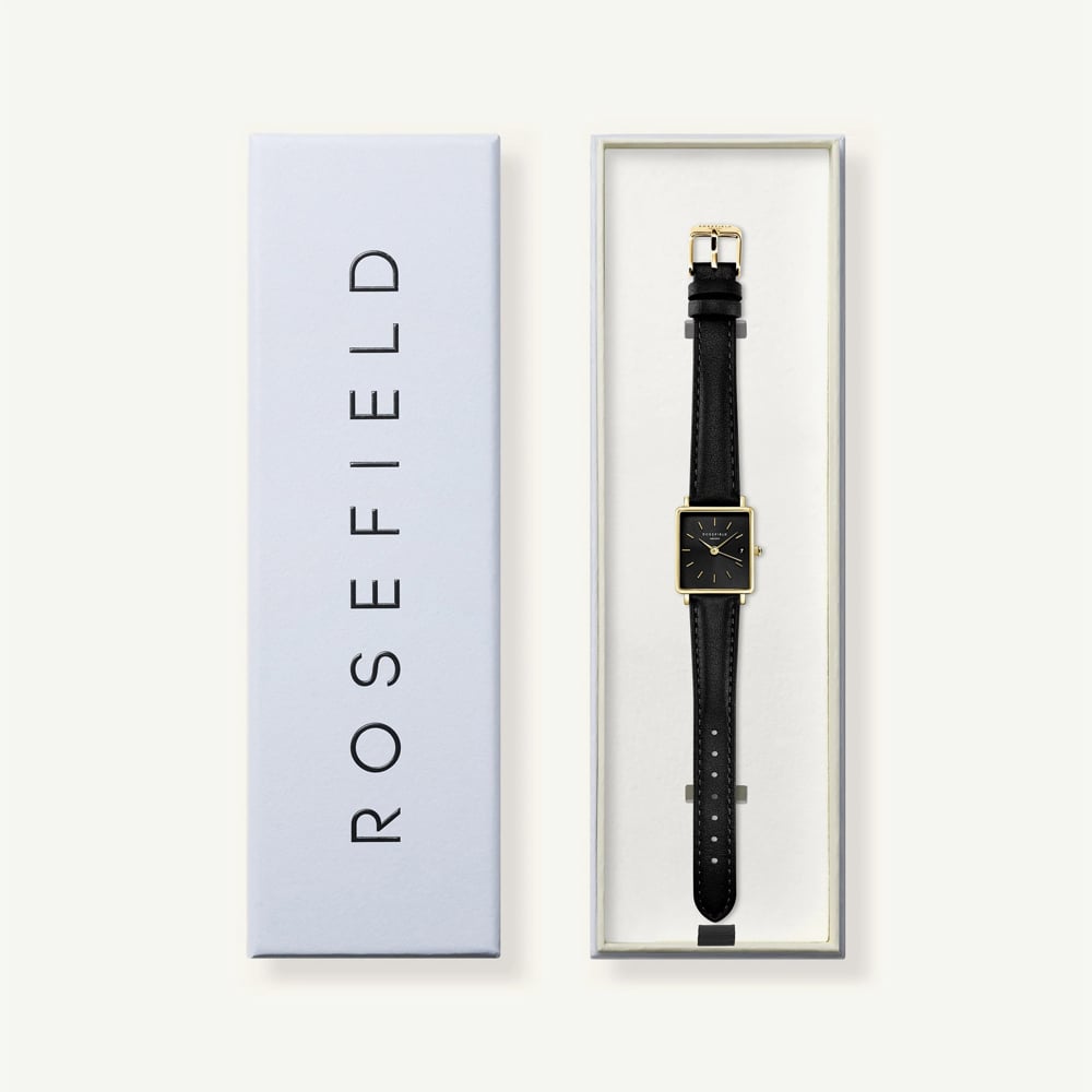 ROSEFIELD Ladies Boxy XS Black Dial Leather Strap Watch QBBLG-Q53