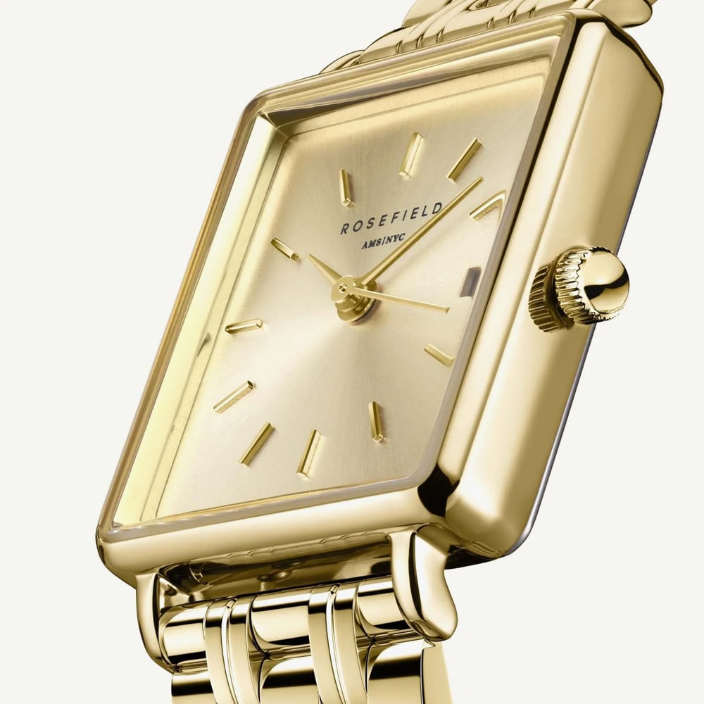 ROSEFIELD Ladies Boxy XS Champagne Dial Golden Bracelet Watch QCGSG-Q048