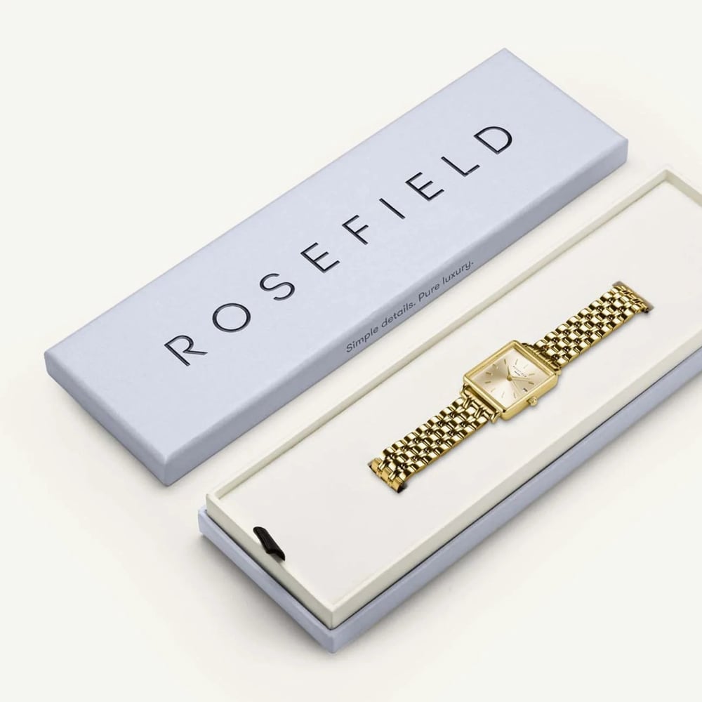 ROSEFIELD Ladies Boxy XS Champagne Dial Golden Bracelet Watch QCGSG-Q048