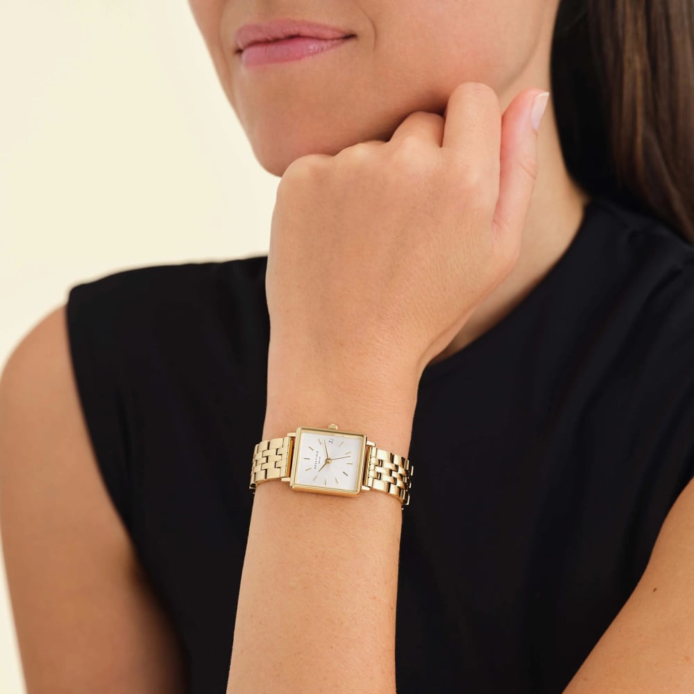 ROSEFIELD Ladies Boxy XS White Dial Golden Bracelet Watch QMWSG-Q021
