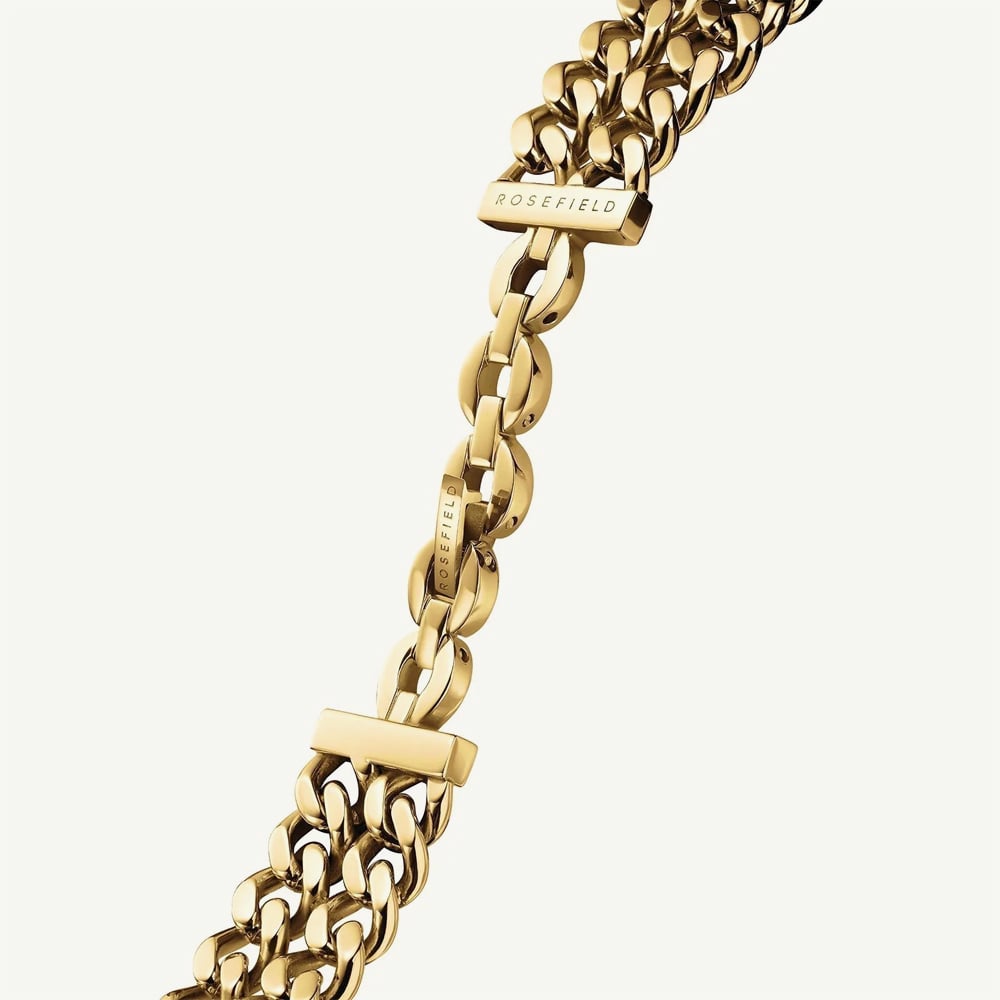ROSEFIELD Ladies Studio Octagon Black Dial Double Curb Chain Golden Bracelet Watch SBGSG-O77