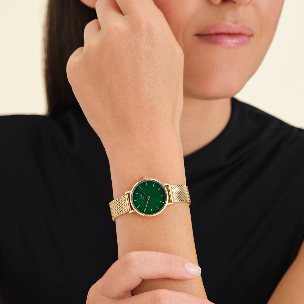 ROSEFIELD Ladies Small Edit Green Mother of Pearl Golden Mesh Bracelet Watch SEEGMG-SE72