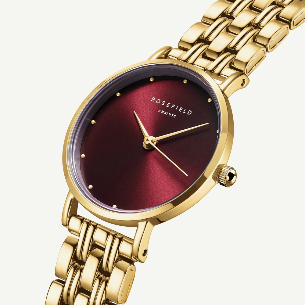 ROSEFIELD Ladies Small Edit Burgundy Dial Golden Bracelet Watch SEGSG-SE01