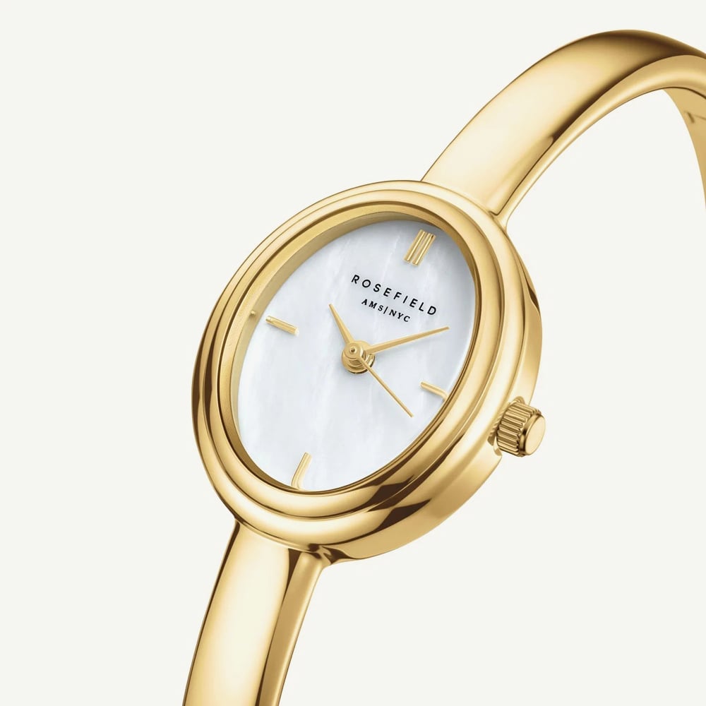 ROSEFIELD Ladies Studio Bangle S White Mother of Pearl Dial Golden Bangle Bracelet Watch STWGSG-ST04