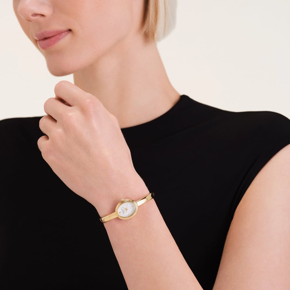 ROSEFIELD Ladies Studio Bangle White Mother of Pearl Dial Golden Bangle Bracelet Watch STWGSG-ST05
