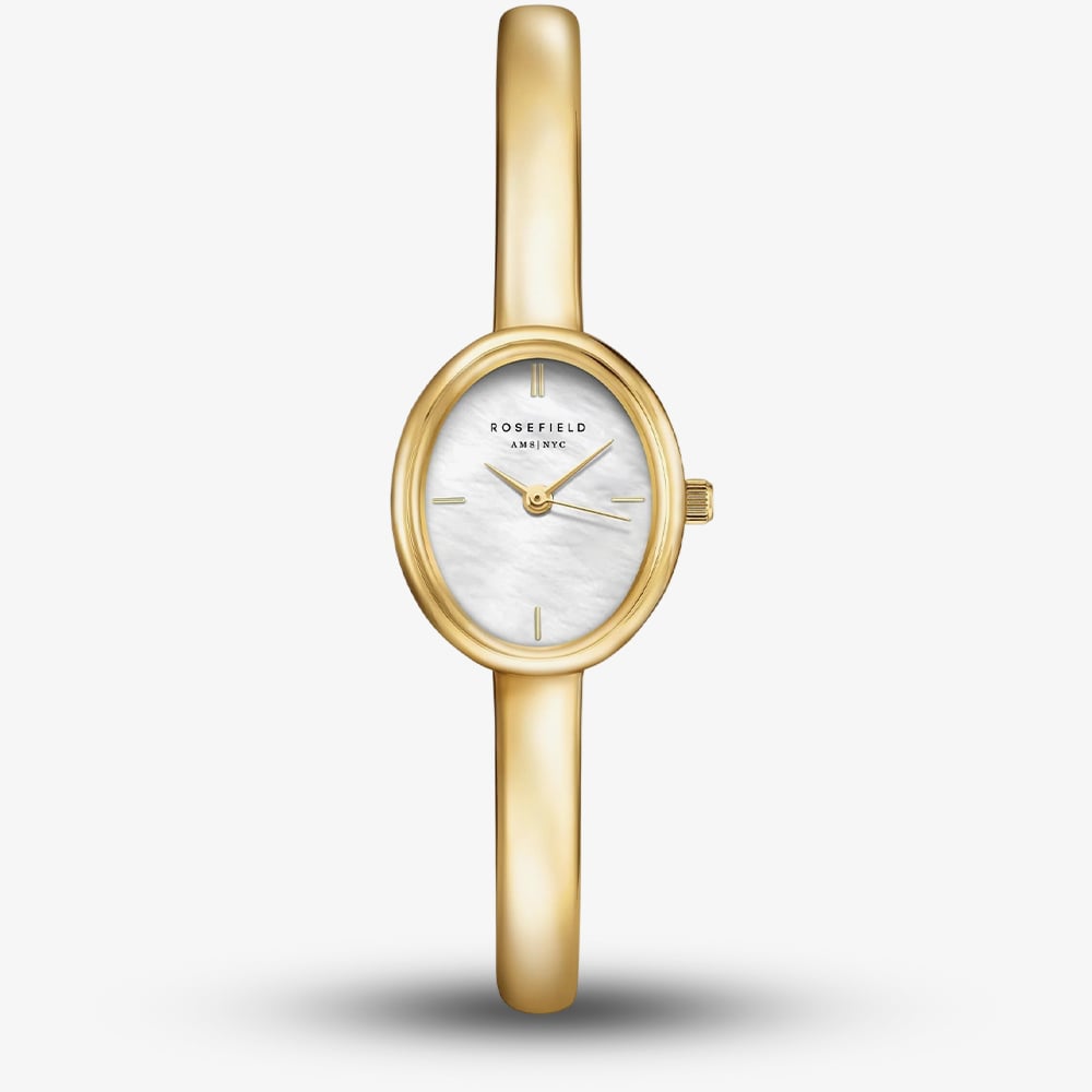 ROSEFIELD Ladies Studio White Mother of Pearl Dial Golden Bangle Bracelet Watch STWGSG-ST06