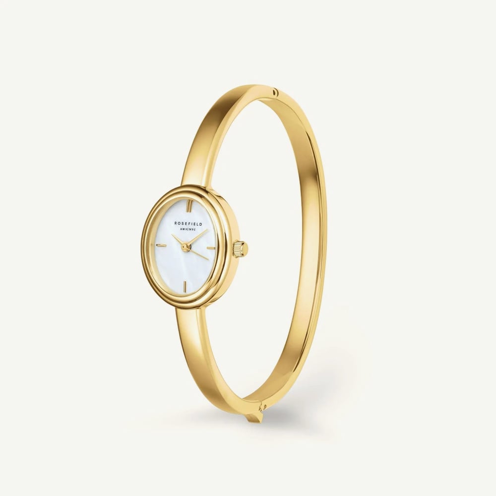 ROSEFIELD Ladies Studio White Mother of Pearl Dial Golden Bangle Bracelet Watch STWGSG-ST06