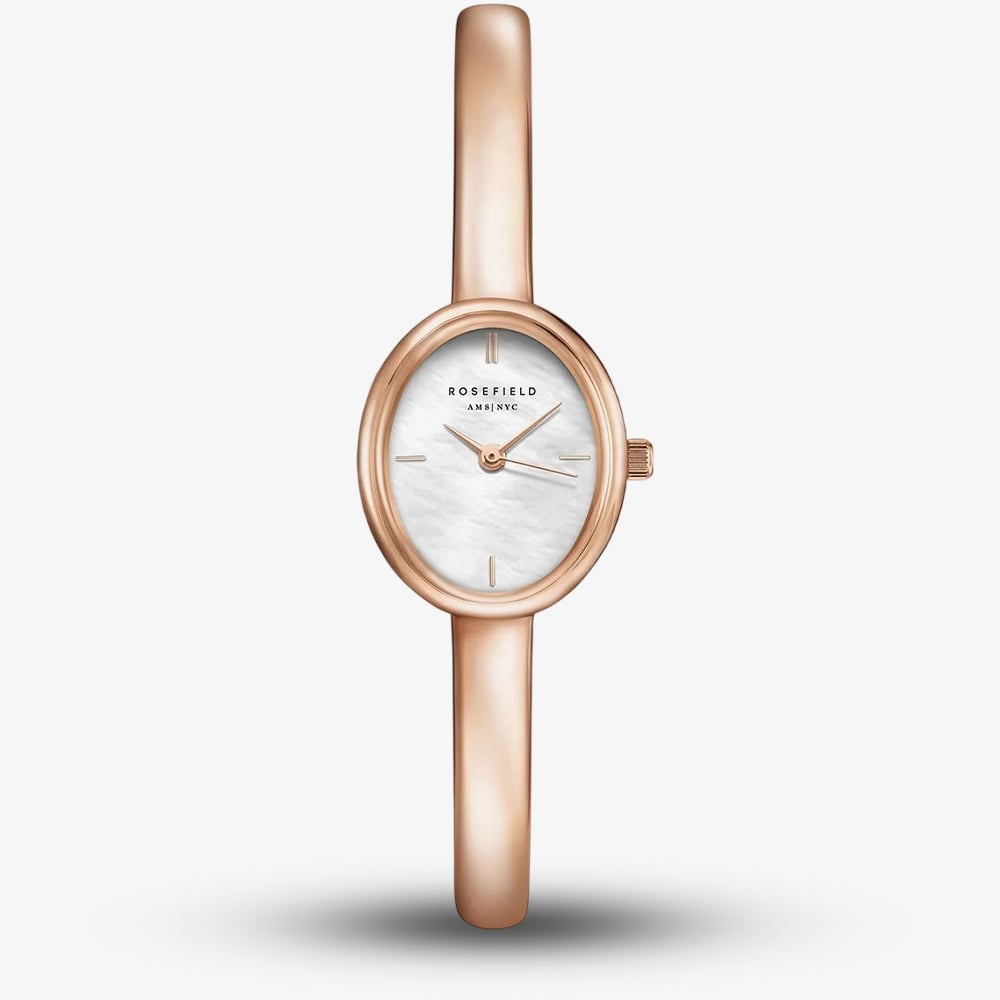 ROSEFIELD Ladies Studio Bangle S White Mother of Pearl Dial Rose Gold Bangle Bracelet Watch STWRSR-ST08