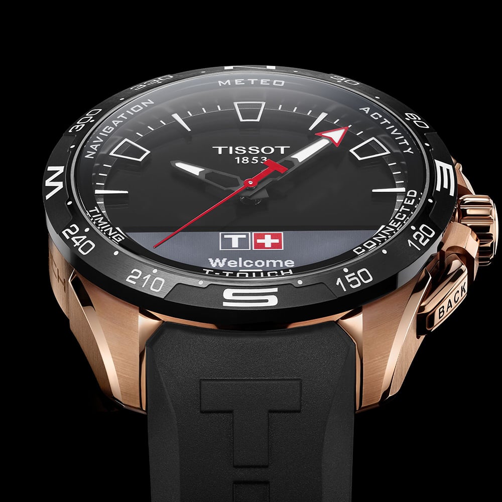 Tissot Mens T-Touch Connect Solar Rose Gold Plated Rubber Strap Smartwatch T121.420.47.051.02