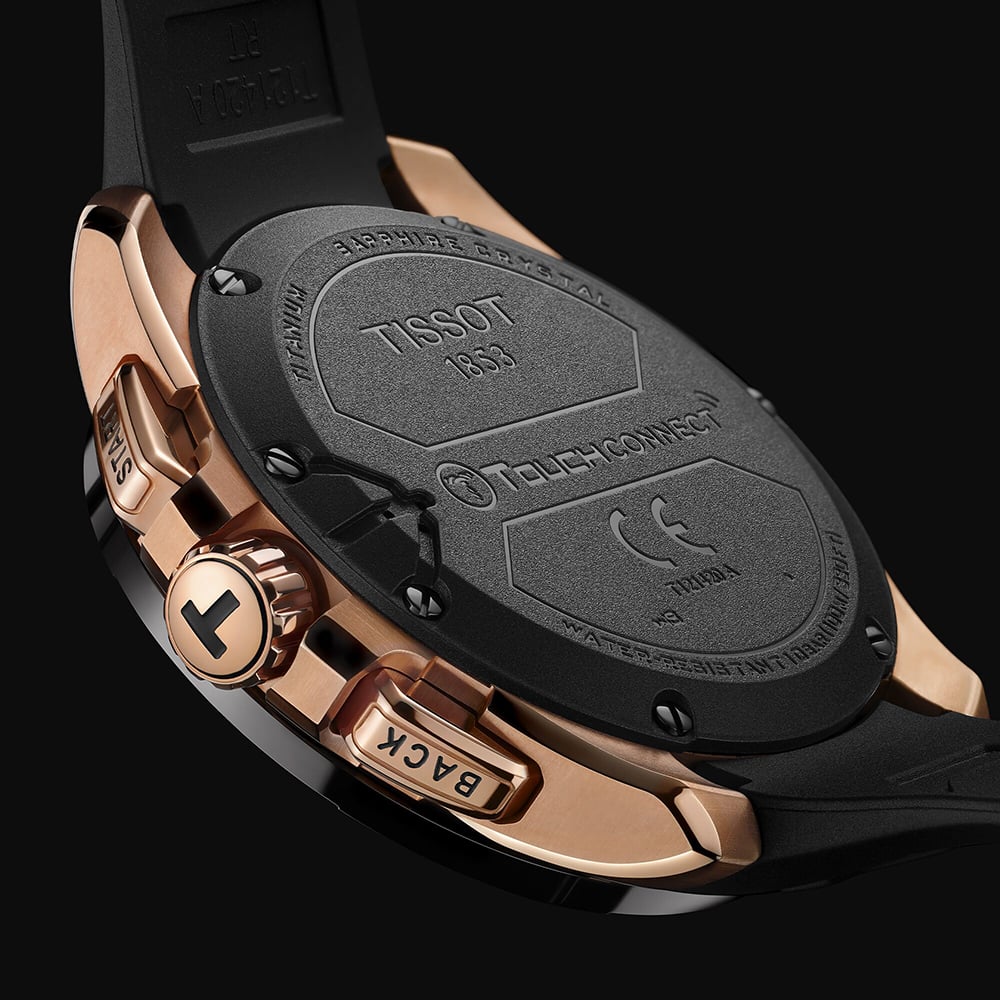 Tissot Mens T-Touch Connect Solar Rose Gold Plated Rubber Strap Smartwatch T121.420.47.051.02