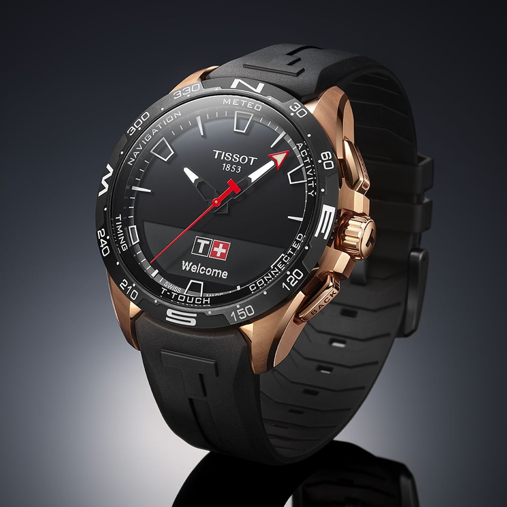 Tissot Mens T-Touch Connect Solar Rose Gold Plated Rubber Strap Smartwatch T121.420.47.051.02