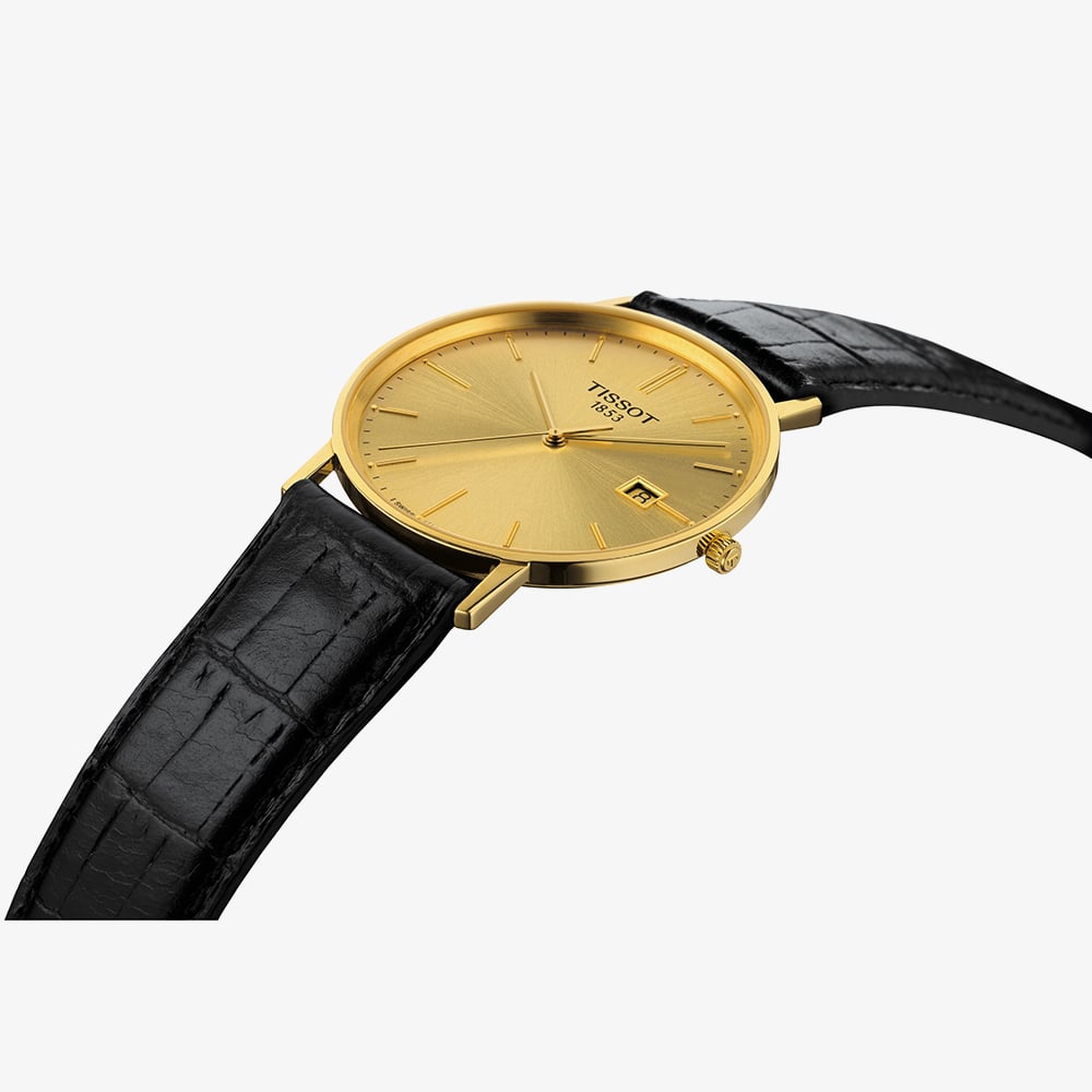 Tissot Mens Goldrun 18k Yellow Gold Black Leather Strap Watch T922.410.16.021.00