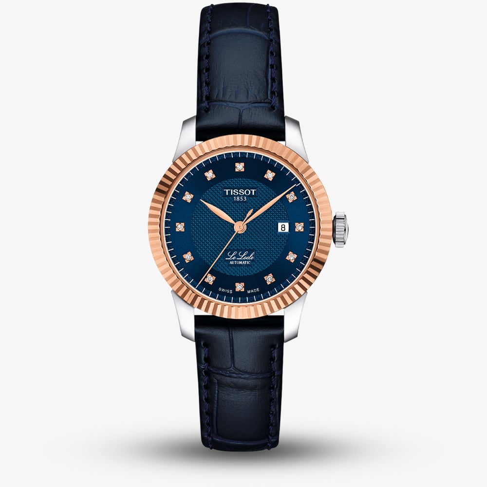 Tissot Ladies Le Locle Rose Gold Blue Leather Strap Watch T932.207.46.046.00