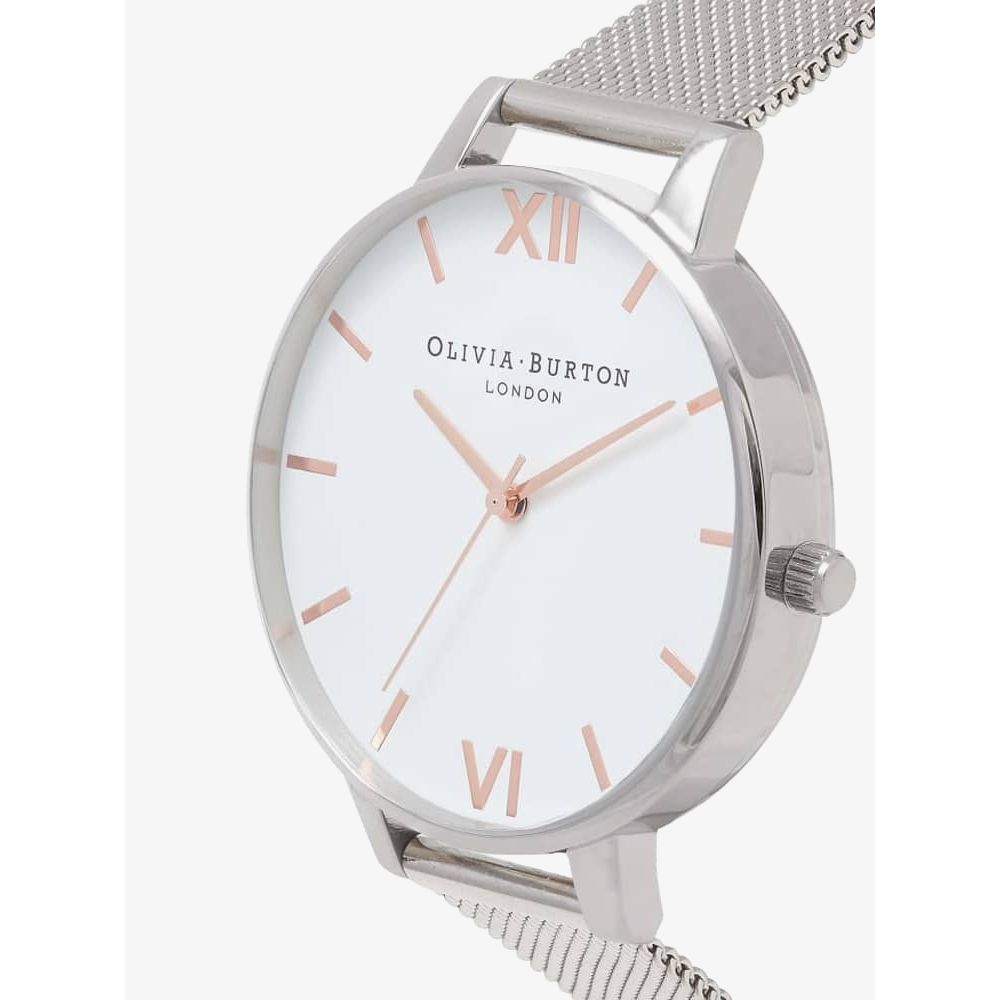 Olivia Burton White Dial Rose Gold And Silver Mesh Bracelet Watch 24000171