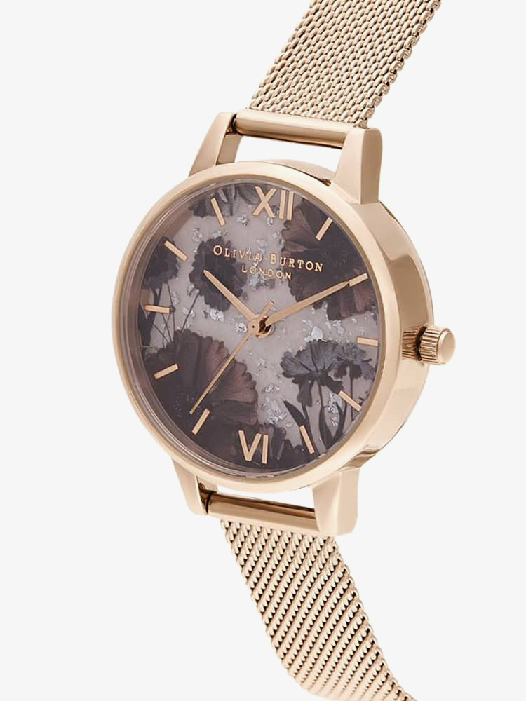 Olivia Burton Celestial Rose Quartz Dial Pale Rose Gold Mesh Strap Watch OB16SP21