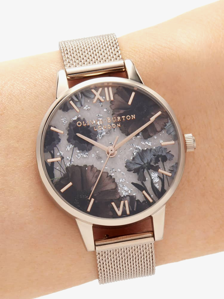 Olivia Burton Celestial Rose Quartz Dial Pale Rose Gold Mesh Strap Watch OB16SP21