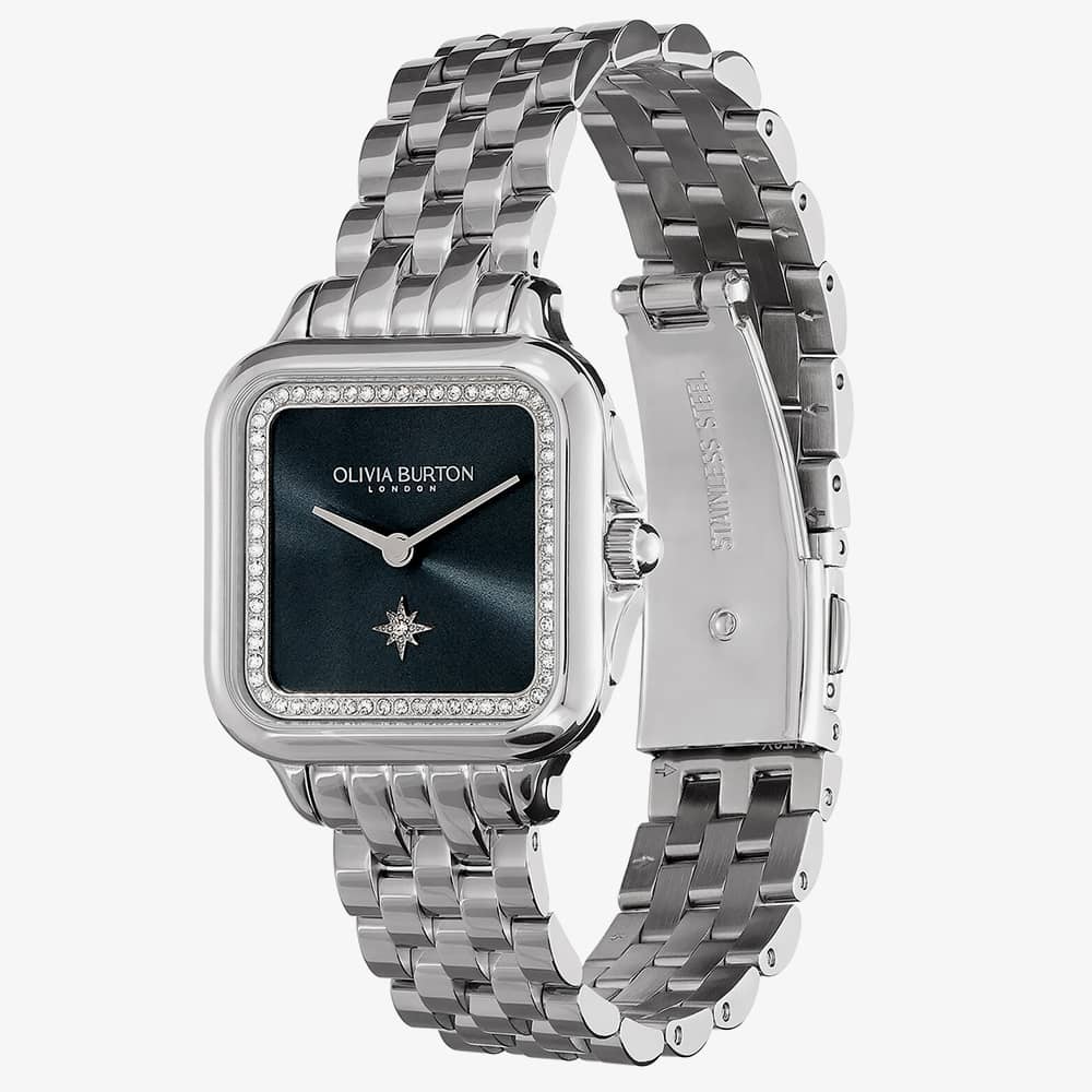 Olivia Burton Grosvenor Blue Sunray Dial Watch 24000083