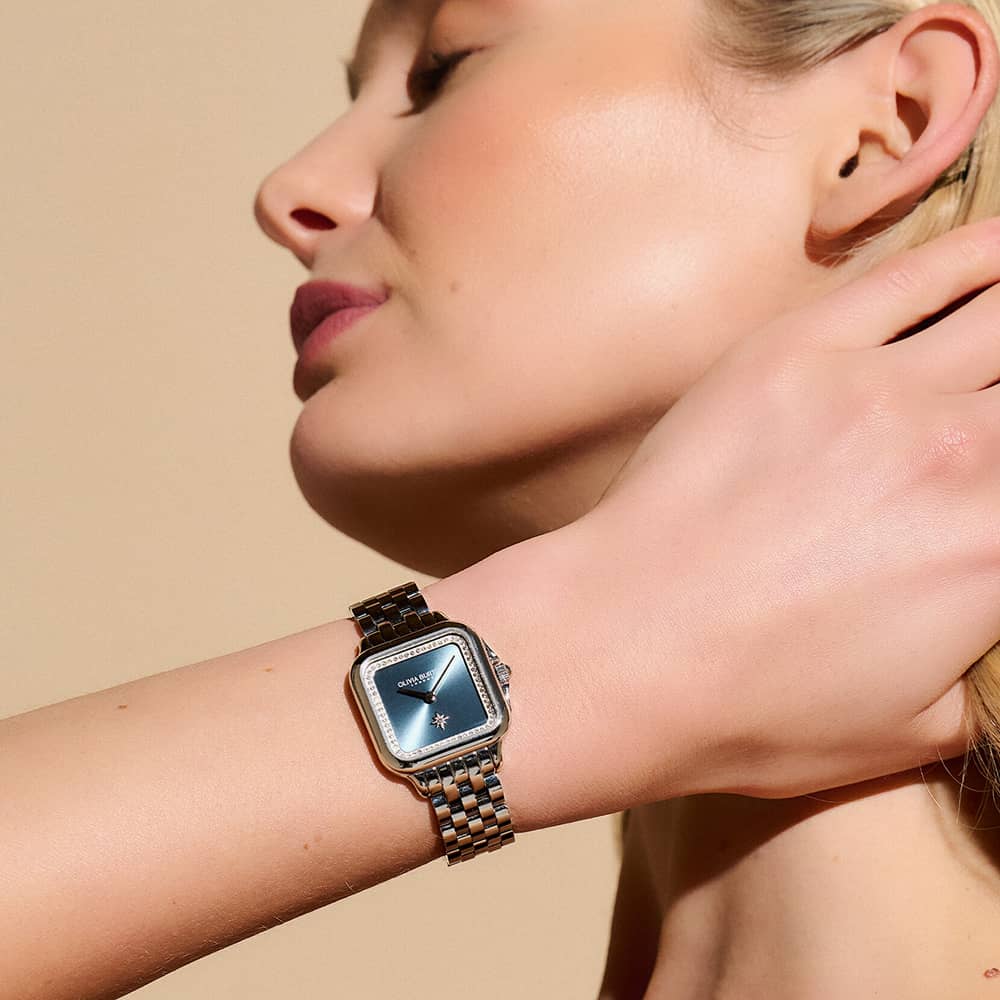 Olivia Burton Grosvenor Blue Sunray Dial Watch 24000083