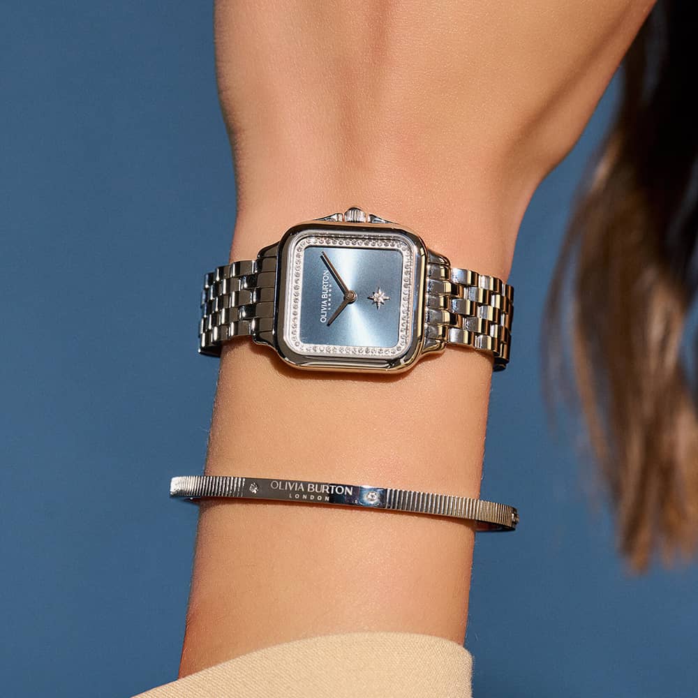 Olivia Burton Grosvenor Blue Sunray Dial Watch 24000083