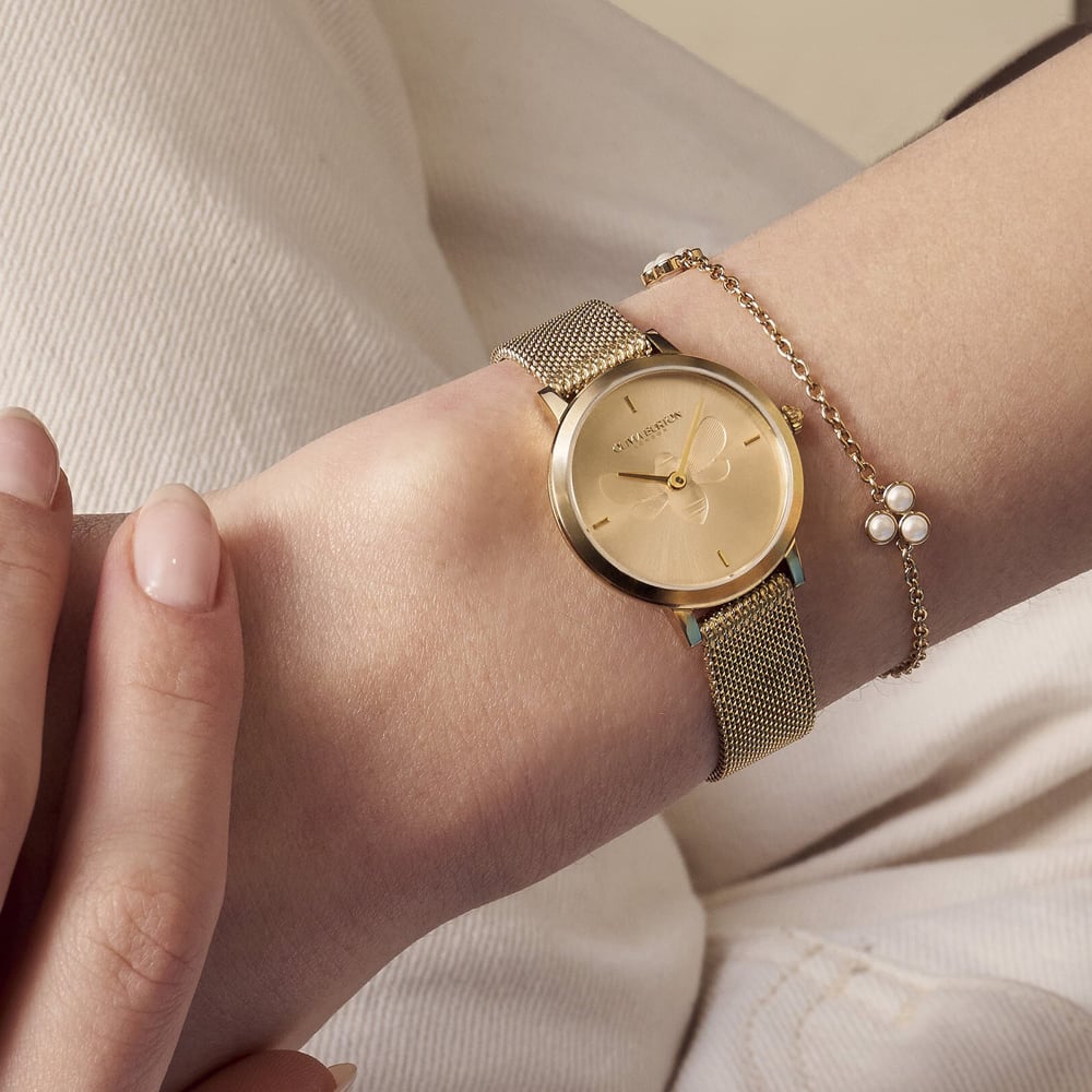 Olivia Burton Ladies Ultra Slim Bee Mesh Gold Watch 24000022