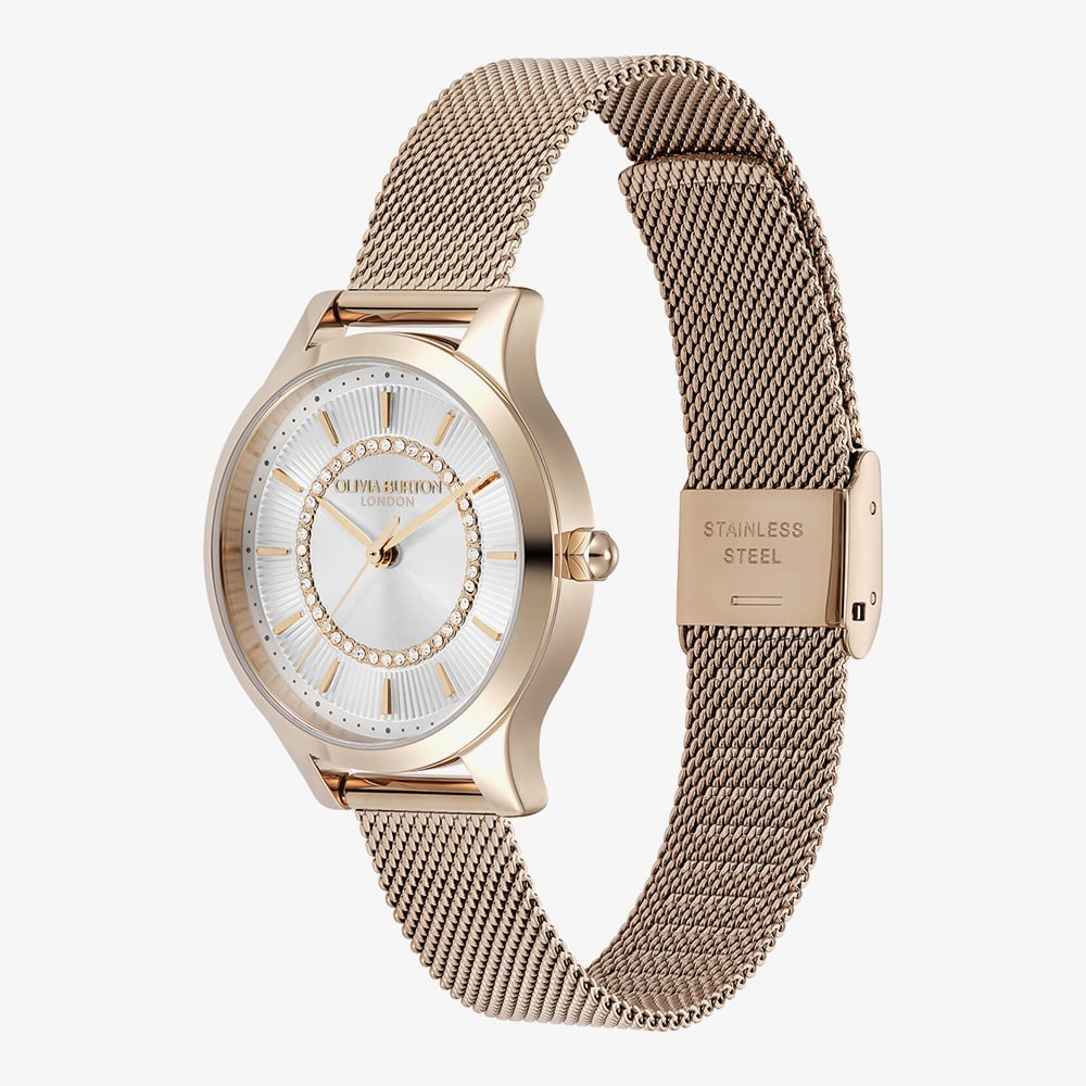 Olivia Burton Classic Wonderlust Rose Gold Plated Crystal Mesh Watch 24000213