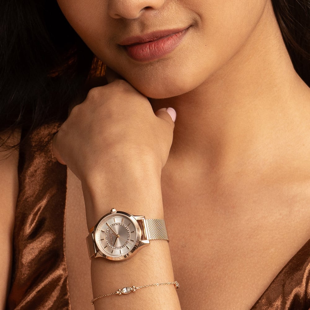 Olivia Burton Classic Wonderlust Rose Gold Plated Crystal Mesh Watch 24000213